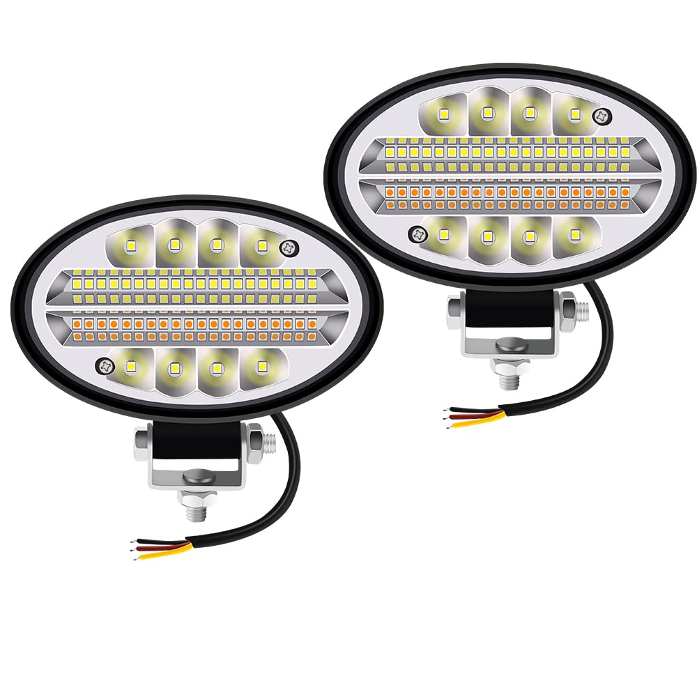 Biqing Oval Off-Road LED Work Lights White, 5.5 Inch LED Light Bar 144W Offroad Driving Work Fog Lights 12V 24V LED Lamp for Heavy Duty Agricultural Tractors Trucks (2, White&Yellow)