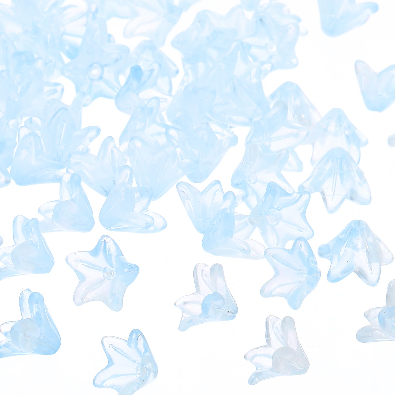 PATIKIL Glass Lily Flower Beads, 100 Pcs Gradient Flower Bead Charm for DIY Craft Decorations, Light Blue