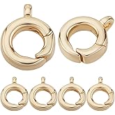 SUNNYCLUE 1 Box 6Pcs 18K Real Gold Plated 10mm Mini Spring O Rings Small Round Spring Clasp with Loop Brass Snap Trigger Buckles Carabiner Clip Links for Jewelry Making DIY Bracelets Necklaces Crafts