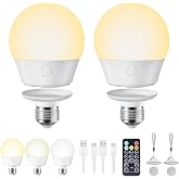 Brightown E26 Rechargeable Light Bulb with Remote for Sconces and Lamps | Magnetic Base, Detachable Charging, Battery Backup Bulb for Sconces, Lamps and Non-Hardwired Fixtures, 3 Color s, 2 Pack
