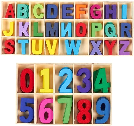216Pcs Wooden Letters and Numbers Set Assorted Colored Wooden Capital