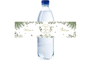 ROSTYAKZ 32pcs Greenery Thank You for Celebrating Water Bottle Labels, Neutral Greenery Floral Wedding/Bridal Party Stickers, Love Laughter and Happily Ever After Water Bottle Lables for Wedding