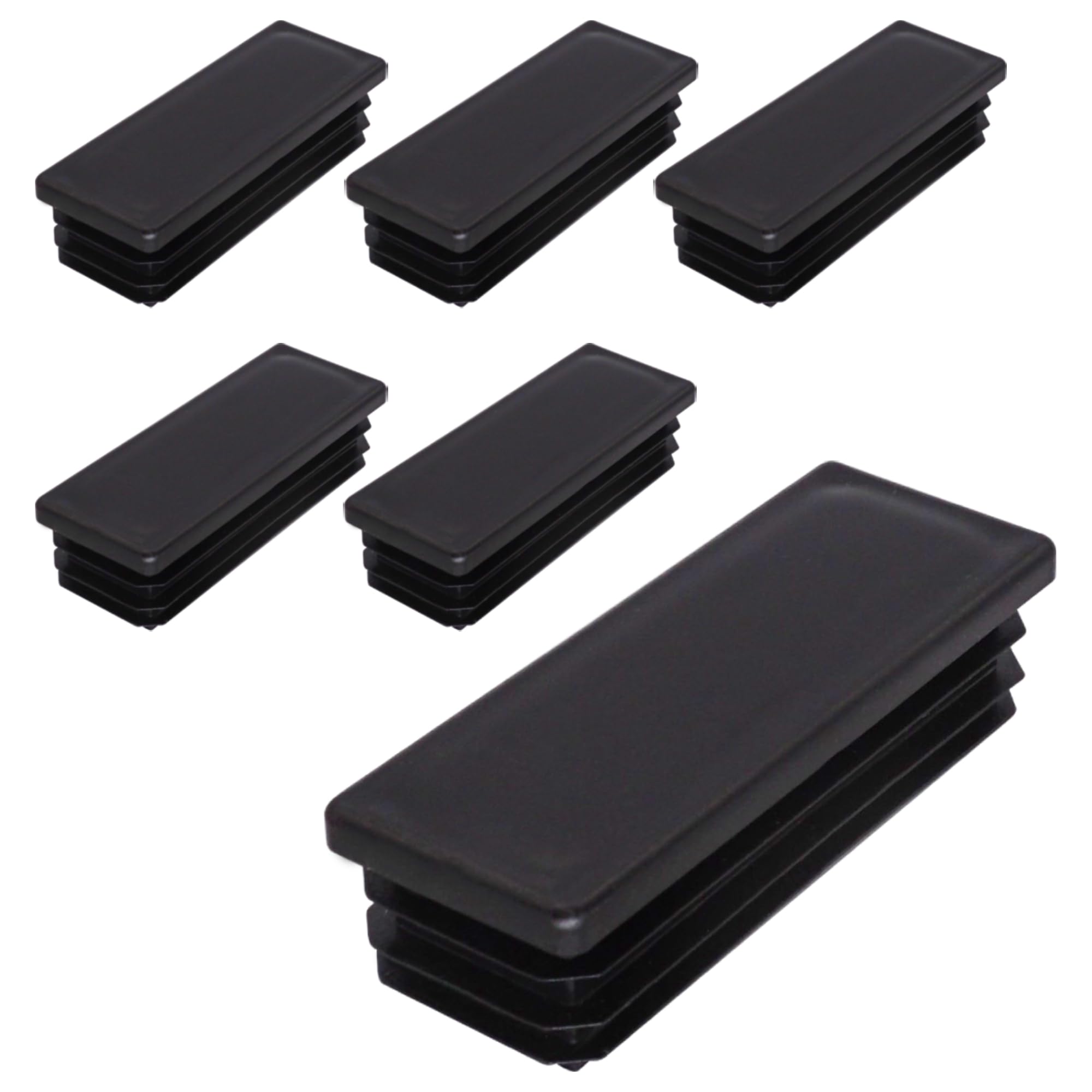 SKIR'CO (6 pcs) Rectangular Plastic Plugs 30 x 80 mm, Mat Tube End Caps, Rectangle Tube Inserts, Fence Post Plugs, Black RAL 9005