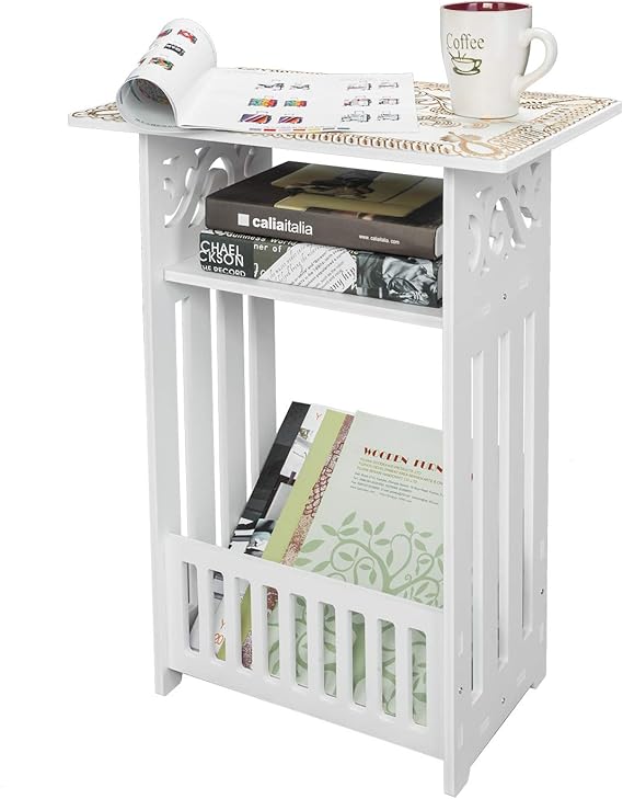 Goujxcy Bedside End Table, Wood Plastic Board 3Storey