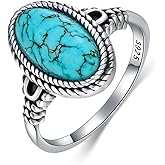DOLIOX 15x8mm Genuine Turquoise Rings for Women 925 Sterling Silver Native American Style Southwest Vintage Ring Jewelry for Her Wife Mom