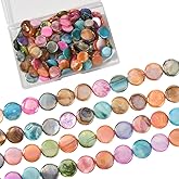 SUNNYCLUE 1 Box About 100Pcs Freshwater Shell Beads Flat Shells Beads Bulk Natural 15mm Colorful Round Summer Ocean Beach Spacer Strands for Jewelry Making Crafts Bracelet Necklace Supplies DIY Women