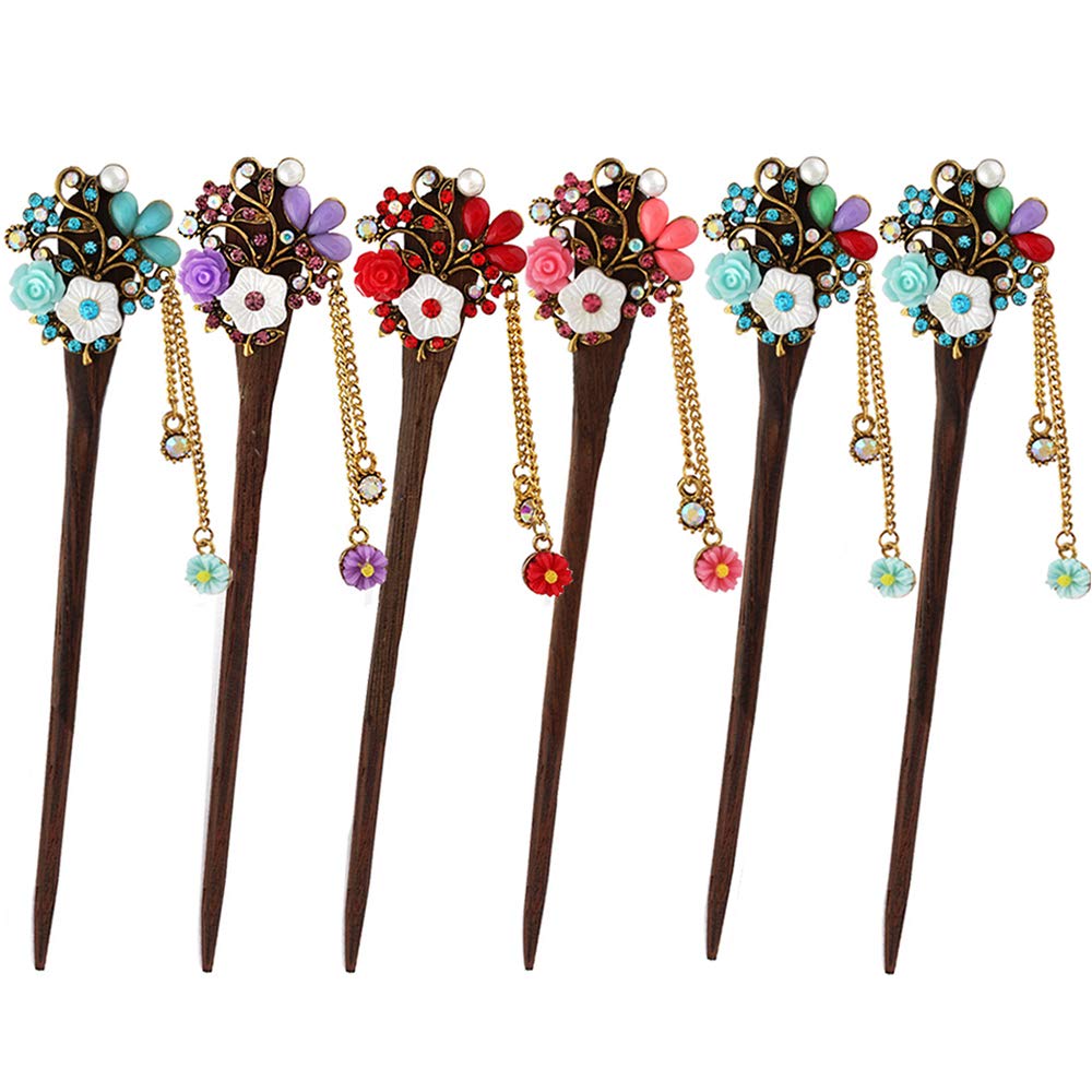MERYSAN Vintage Hair Stick Stylish Hairpin Hair Styling Hair Making Accessory for Women Girls (6Pcs, Assorted Colors)