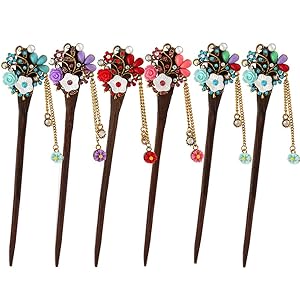 MERYSAN Vintage Hair Stick Stylish Hairpin Hair Styling Hair Making Accessory for Women Girls (6Pcs, Assorted Colors)