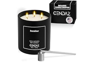 CENDAZ Petrichor Scented Soy Candle with Snuffer Included 3 Wick Candle for Men Long Burning 70h Pine Earthy Aroma Gift Set Aromatherapy for Home Decor Bedroom Office Masculine Candle Luxury for Autumn Vibe