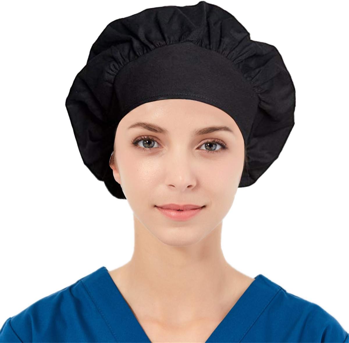 Surgical Scrub Cap Bouffant Hats Elastic for Medical Nurse Doctor with Sweatband Adjustable Head Covers Turban (Black)