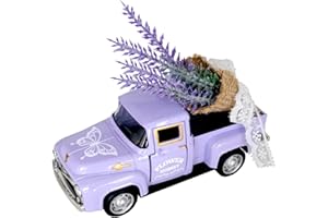 CRCZK Mini Lavender Home Decor Metal Truck with Faux Lavender Bouquet Vintage Pickup Truck Farmhouse Decor Desktop Layered Tray Decor Mini Die-Cast Truck Decoration