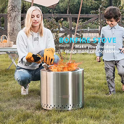VIVOHOME 17 Inch Large Stove Bonfire Fire Pit with Stand and Poker, 304