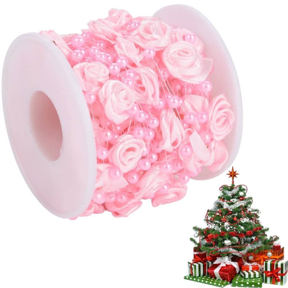 32.8 ft 1.3cm,Pearl Beads Chain Garland for Party Wedding Decoration Flower Garland Wire for DIY Crafts Jewelry Wedding Doll TrimmingsTree Decoration(Pink) Handcraft Materials