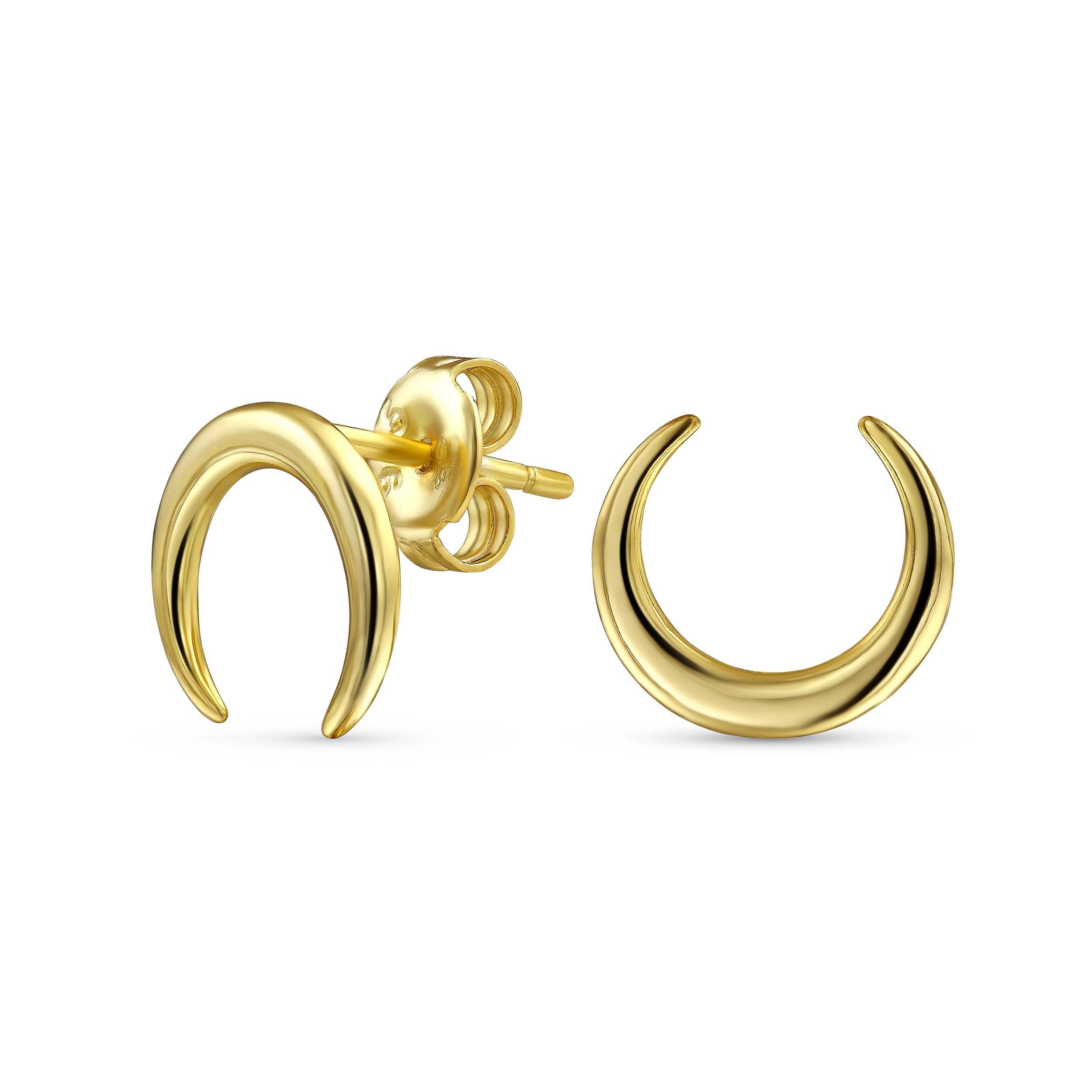 Western Jewelry Boho Tribal Style Minimalist Horn Crescent Luna Waning Half Moon Earrings For Women Teen Gold Plated .925 Sterling Silver