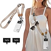 Icycay Phone Lanyard Crossbody, Champagne Gold Cell Phone Strap for Around The Neck Adjustable, Anti Theft Cute Lanyard for iPhone Case ID Holder Keys Accessories Travel Essential