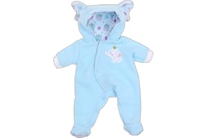 JC Toys | Berenguer Boutique | Baby Doll Outfit | Blue Elephant Themed Hooded Onesie | Ages 2+ | Fits Dolls 14"- 16"