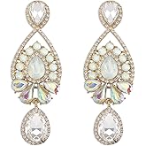 Wekicici Multicolor Rhinestone Earrings Bridal Chandelier Drop Earrings Cluster Rhinestone Dangle Earrings for Wedding Party Fashion Accessories Gift for Women(White)