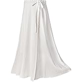 HIGAKI Womens Linen Skirt Elastic Waist A-Line Maxi Skirt with Pockets