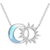 Reaii Sun Moon Eternity Necklace 925 Sterling Silver Natural Moonstone Pendant Sun Moon Jewelry Gifts for Women Wife
