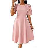 Cocktail Wedding Guest Formal Dress for Women Vintage Round Neck Short Sleeve and Flare Tea Party Midi Dresses
