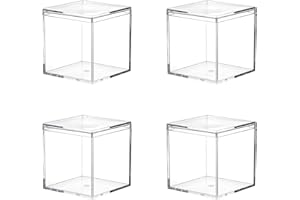 Dayaanee Clear Acrylic Plastic Square Cube 4 Pack 4.7x4.7x4.7Inch/120X120X120mm Small Acrylic Box with Lid, Storage Boxes Organizer Containers for Candy Pill and Tiny Jewelry