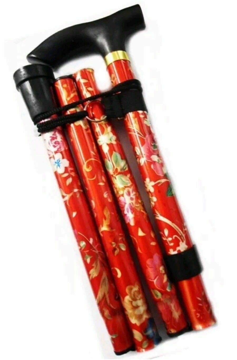 iSeventy9 Adjustable Folding Walking Stick with Elegant Design Unisex's Walking Cane-Red Floral