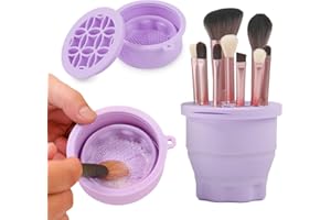 RANPHYKX Makeup Brushes Cleaner Mat with Brush Storage Holder, Folding Portable Washing Tool for Makeup Brush Cleaning, 2 In 1 Silicone Brush Cleaner Pad & Cosmetic Brush Organizer Rack (Purple)