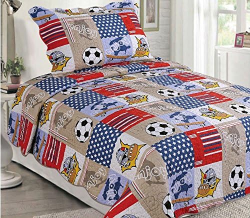 Awad Home Fashion 2 Piece Patchwork Professional Sports Kids Quilt Bedspread Bedding Set, Twin QS-34