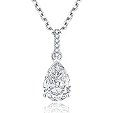 PARYFO Pear Shape Necklace for Women, 2.50 Carats Created Clear with Genuine Diamond Pendant, 14K White Gold Plated S925 Sterling Silver Chain for Wife Bestfriend Her
