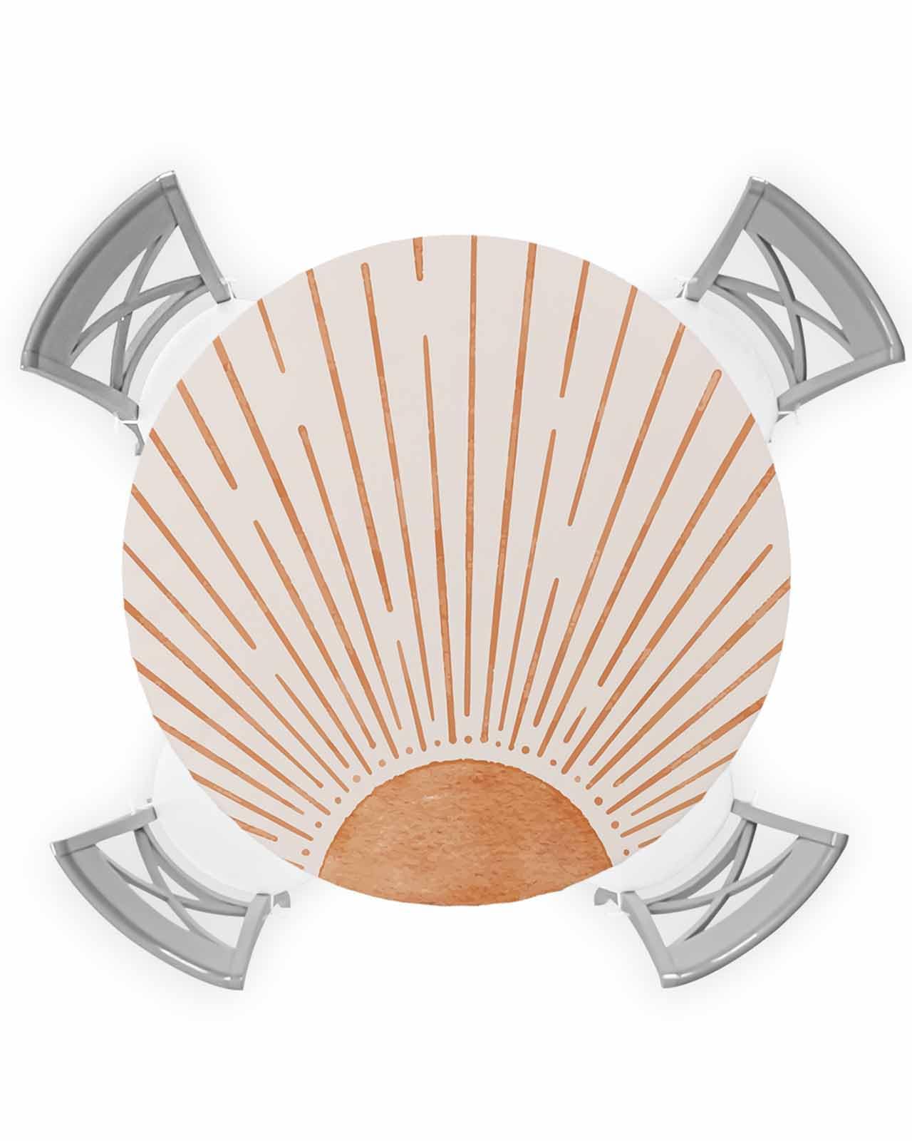 Photo 1 of Chucoco Mid Century Round Fitted Table Cover for Dining Tables,Terracotta Sun Lines Elastic Edged Tablecloth Boho Stripe Waterproof Tables Cover Cloths for Kitchen Dinner,Party,Events,Wedding Orange