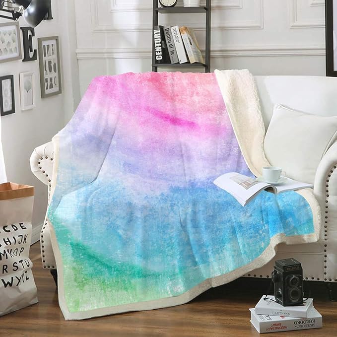 Rainbow Blanket Tie Dye Throw Blanket Watercolor Sherpa