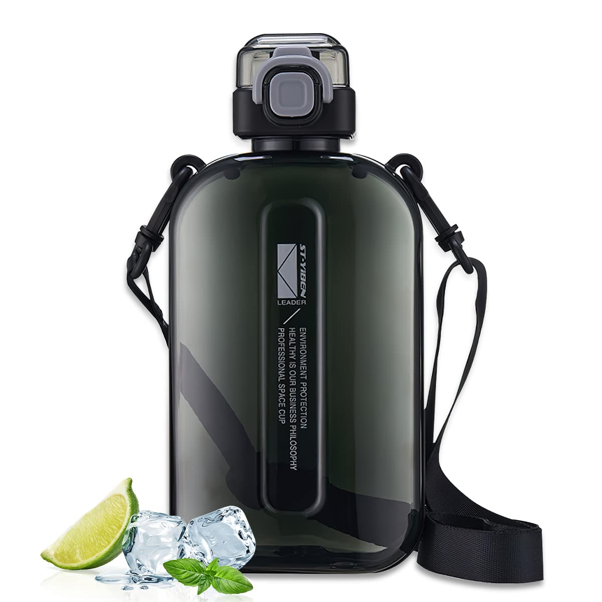 Taozoey 750ml Water Bottle, Flat Water Bottle, Leak Proof Water Bottles with Strap Suitable for Sports, Fitness, Camping (Black)
