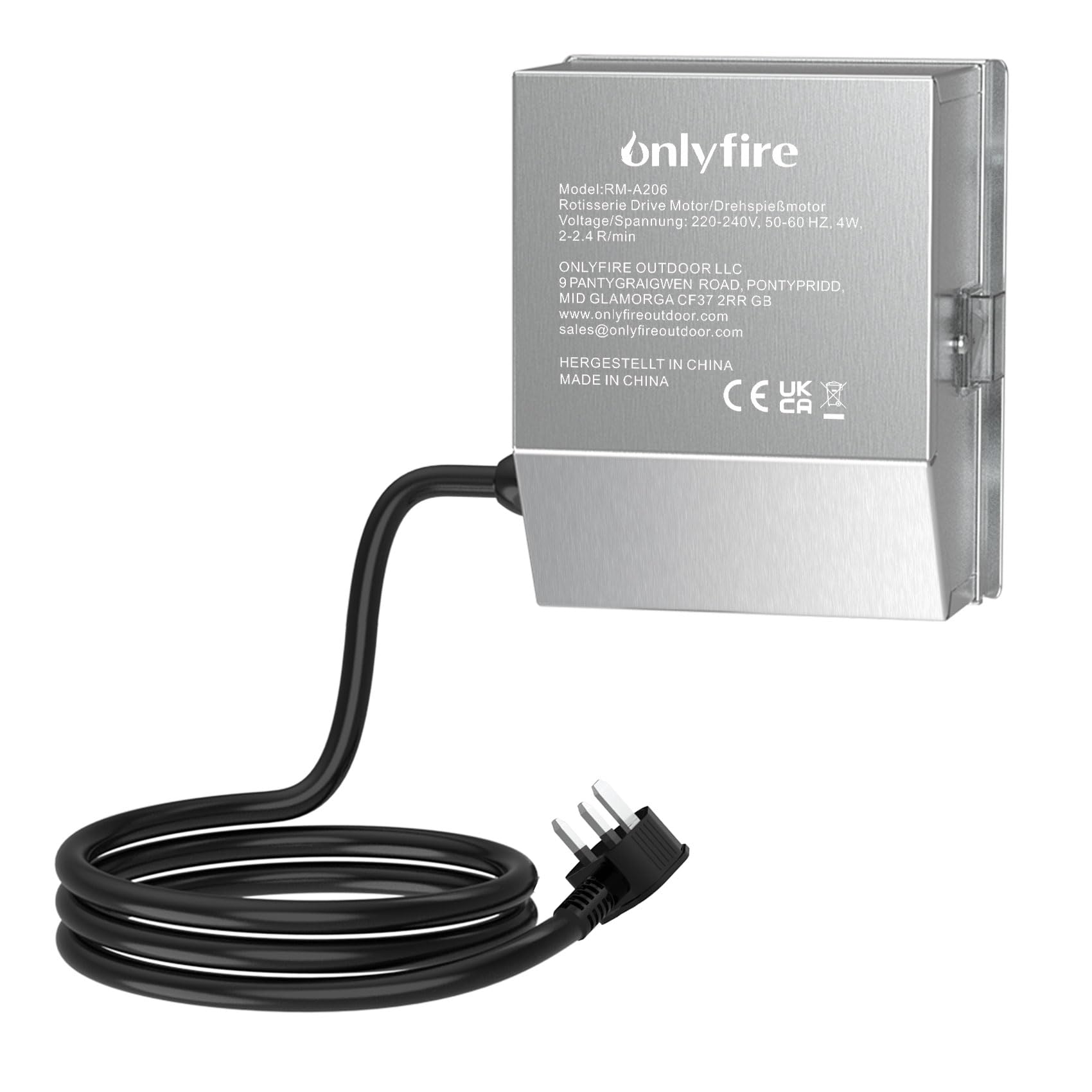 only fire BRMA102 Heavy Duty Stainless Steel Rotisserie Motor BBQ Gas Grill Electric Main Spit Motor, UK 3 Pins Plug,1.5meter