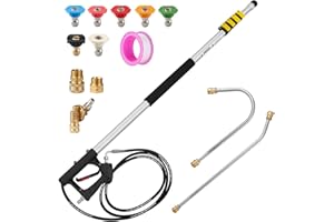 Tecoloy 22 FT Telescoping Pressure Washer Wand with Power Washer Extension Wand, Gutter Cleaner Attachment, 5 Spray Nozzle Tips and 2 Hose Inlet Adapters