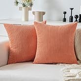 MIULEE Coral Red Corduroy Pillow Covers 18x18 Inch Set of 2 Super Soft Boho Striped Pillow Covers Decorative Textured Throw Pillows for Couch Cushion Bed Livingroom