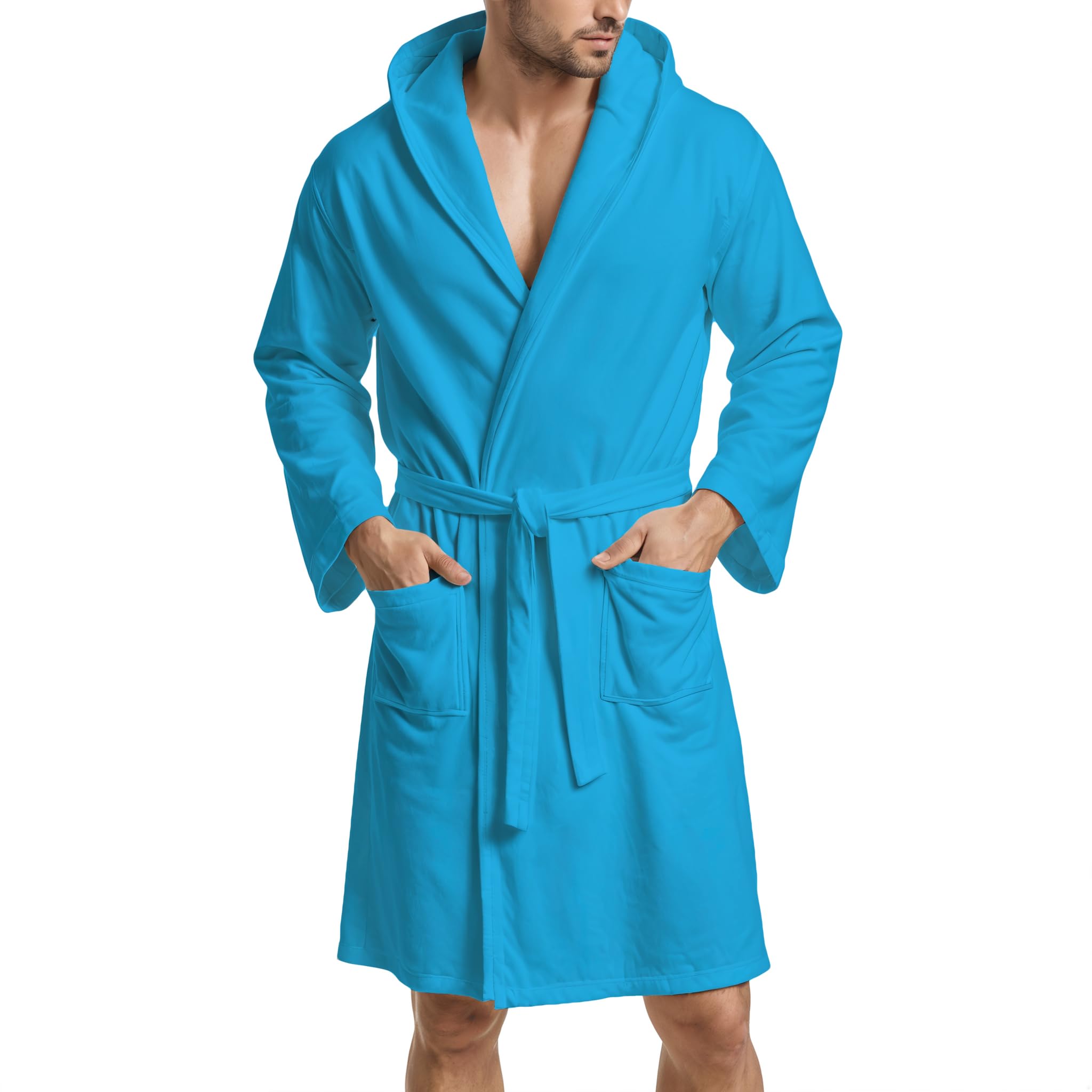 PETTI Artigiani Italiani Unisex, Hooded Microfiber Bathrobe, 100% Made in Italy, Microfibre, Light Blue, M