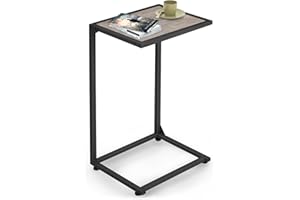 FAGIGY C Shaped End Table, Snack Side Table, C Tables for Couch, Couch Tables That Slide Under, for Living Room, Bedroom, Oak