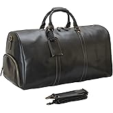 Leather Duffle Bags for Men with Shoe Compartment – 23.6" x 12.6" x 11" Travel Bag, Gym Bag, Also Suitable for Crossbody or Shoulder Carry, Black Large Size
