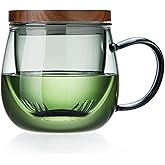 17 OZ Glass Tea Cup with Infuser and Lid, 500 ML Large Borosilicate Teacup, Clear Mug for Loose Leaf Tea, Blooming Tea, Tea Bags - Perfect Christmas or Birthday Gift for Women
