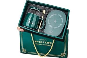 Coffee Mug with Warmer Set Auto On/Off, Electric Smart Cup Warmer Coaster with Matching Ceramic Cup & Gift Box Set, Beverage 