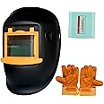ATEMLEH Auto Darkening Helmet with True Color View and Welding Gloves, Easy-flip Design Welder Helmet, Ultre Light and Solar Powered Welding Helemt, Adjustable Shade Range 4/9-13 for TIG MIG ARC Weld