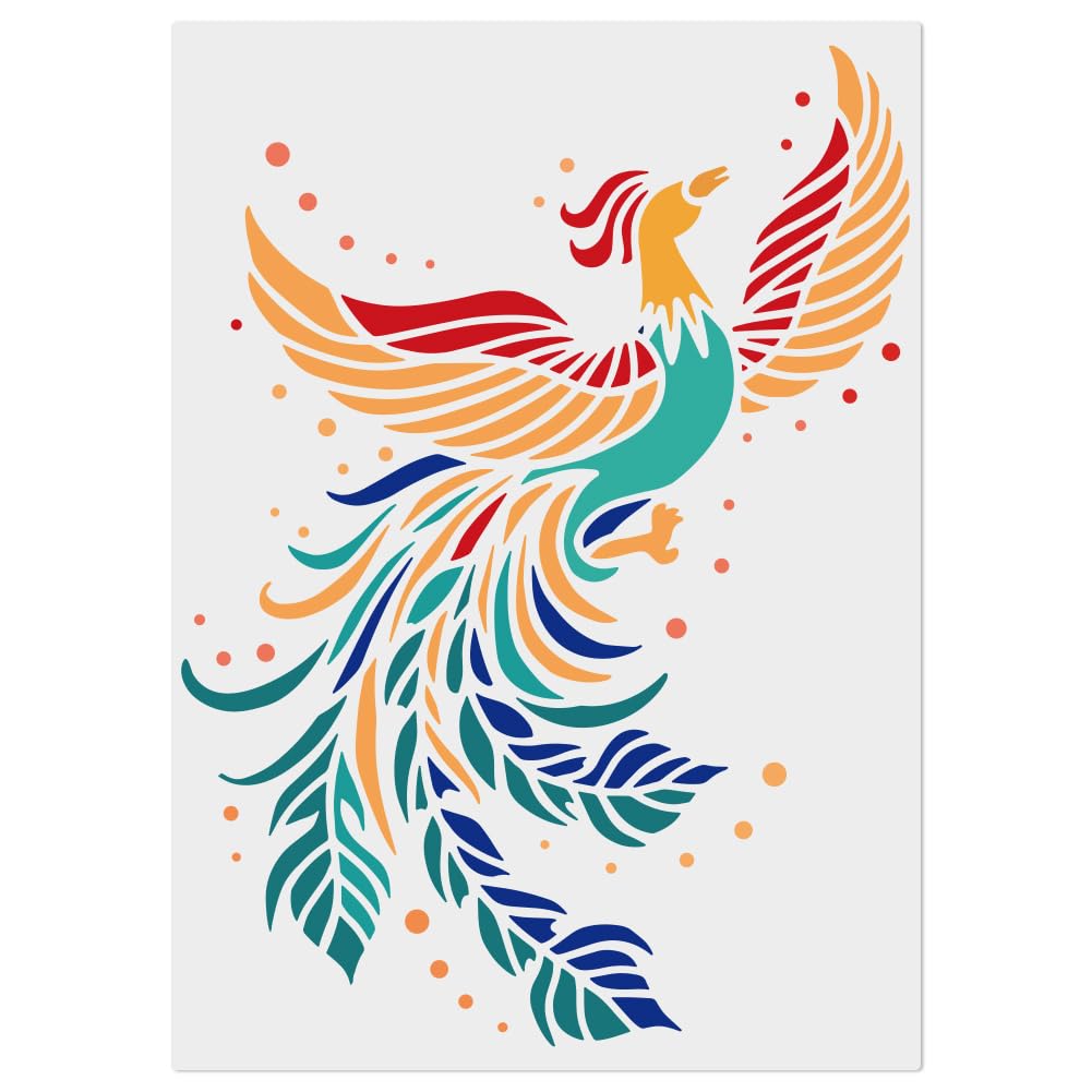 FINGERINSPIRE Phoenix Stencils 29.7x21cm Firebird Painting Stencil Flying Phoenix Stencil Mythical Phoenix Reusable Drawing Template for Painting on Wood, Floor, Wall, Fabric