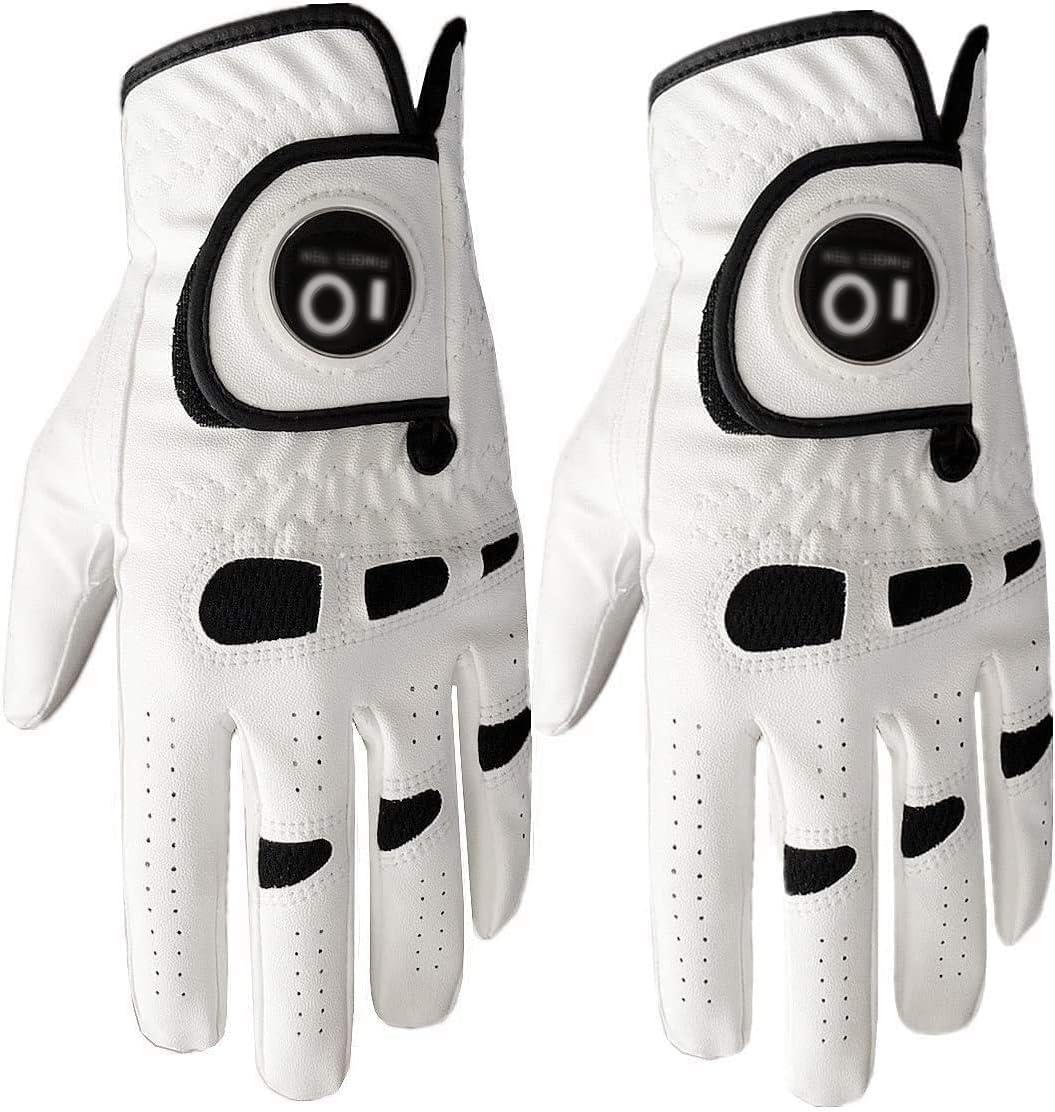 AXKAL Golf Glove Men Left Hand Right Leather With Ball Marker Value 2 Pack, Mens Golf Gloves All Weather Left Right Handed Golfer Durable Soft Comfortable Fit Size S M ML L XL (White, L, Left) — image 1