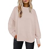 Womens Sweaters Crewneck Long Sleeve Pullover Tops Loose Fit Soft Knit Ribbed Hem Side Slit Casual Fall Winter Outfits