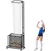 Volleyball Setter Training Equipment, Setting Trainer Net with Target Hoop, 5 Angles Adjustable, Height Adjustable for Serving Spiking Drills System with Ball Collection Bag