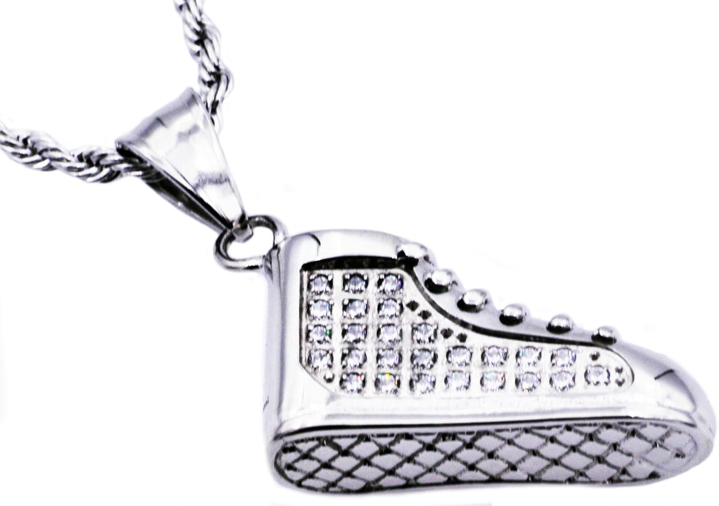 Blackjack Jewelry Mens Stainless Steel Sneaker Pendant with Cubic Zirconia
