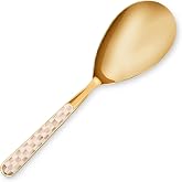 MACKENZIE-CHILDS Bistro Serving Spoon, Brown-and-White Mocha Check | Decorative kitchen spoon for cooking, made from 18/10 stainless steel, 9.5" L