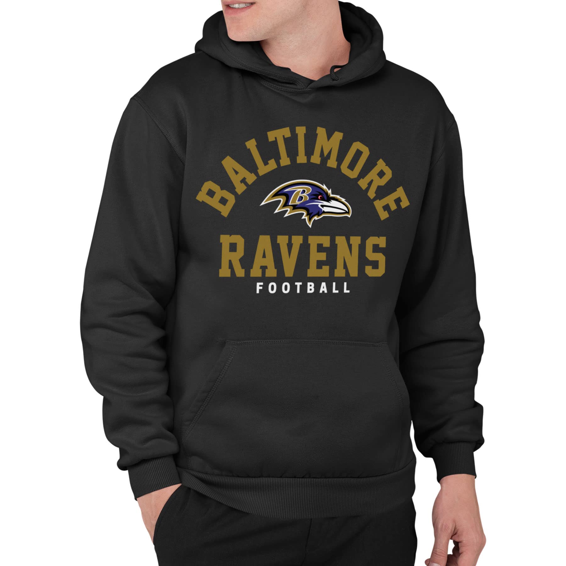 Junk Food Clothing x NFL - Baltimore Ravens - Classic Team Logo - Unisex Adult Pullover Fleece Hoodie for Men and Women - Size Medium, Black Image
