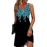 kipfall Floral Printed Summer Dresses A-Line Elegant Dress Womens Vintage Sleeveless Beach Sundress