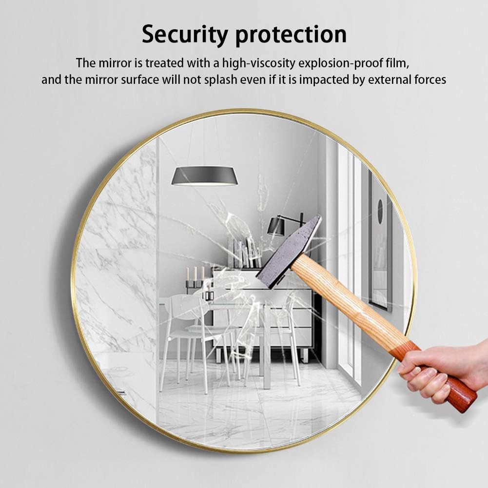 Warmiehomy Round Bathroom Mirror Wall Mounted Makeup Mirror with Aluminium Frame for Bathroom Living Room Bedroom (Φ50cm, Gold) - Image 4